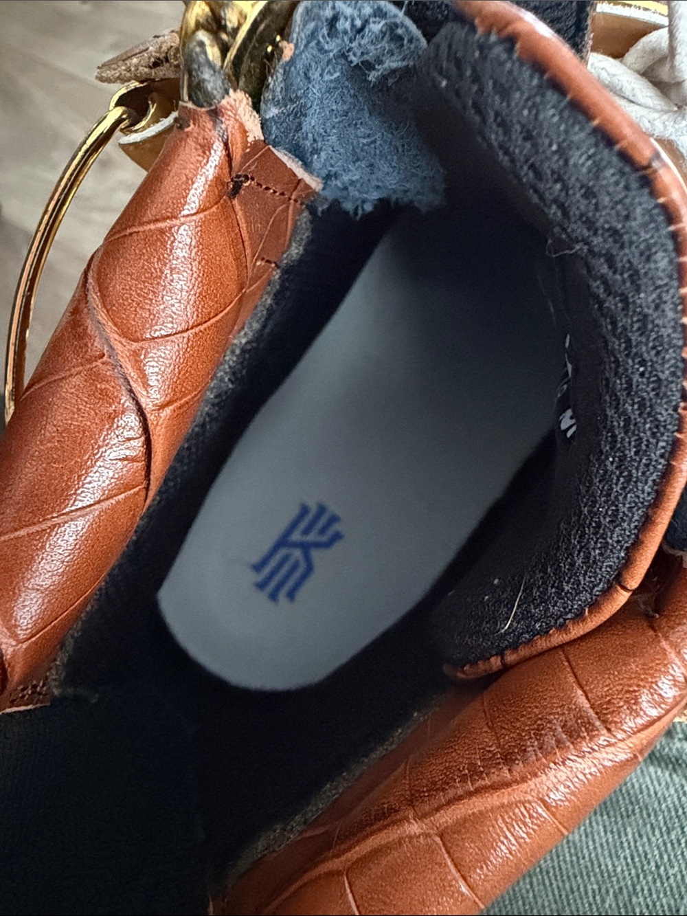 Brown Croc-Embossed High-Top Sneakers with Gold Accent - Picture 5 of 6